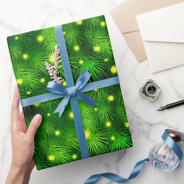 Papier Cadeau Noël Arbre Lumières Noël Vert Noël (Cadeaux)