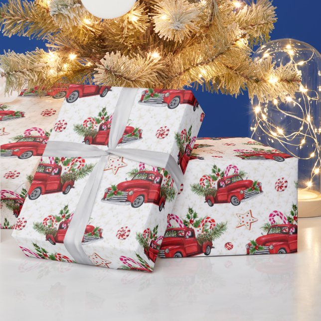 Papier Cadeau Noël Arbre Rouge Voiture Vacances (Vacances)