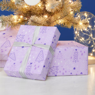 Papier Cadeau Noël Arbres Snowflake Violet Noël