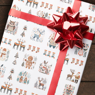 Papier Cadeau Noël Art Populaire Nordique Scandinave