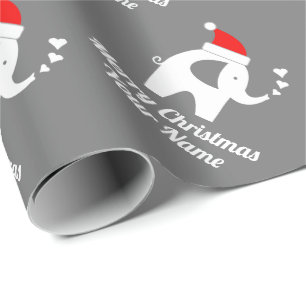 Papier Cadeau Noël aux éléphants gris de Père Noël