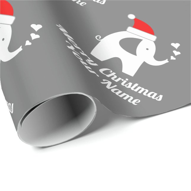 Papier Cadeau Noël aux éléphants gris de Père Noël (Coin rond)
