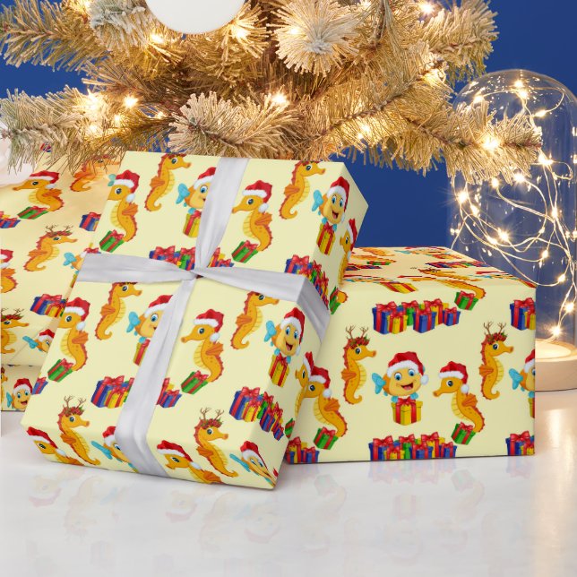 Papier Cadeau Noël aux poissons de mer (Vacances)
