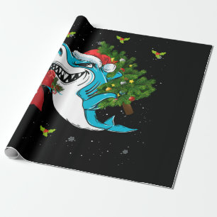Papier Cadeau Noël aux requins Père Noël Arbre Charkmas Noël