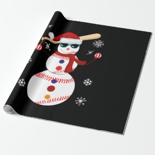 Papier Cadeau Noël Baseball Snowman Santa Hat Cadeau