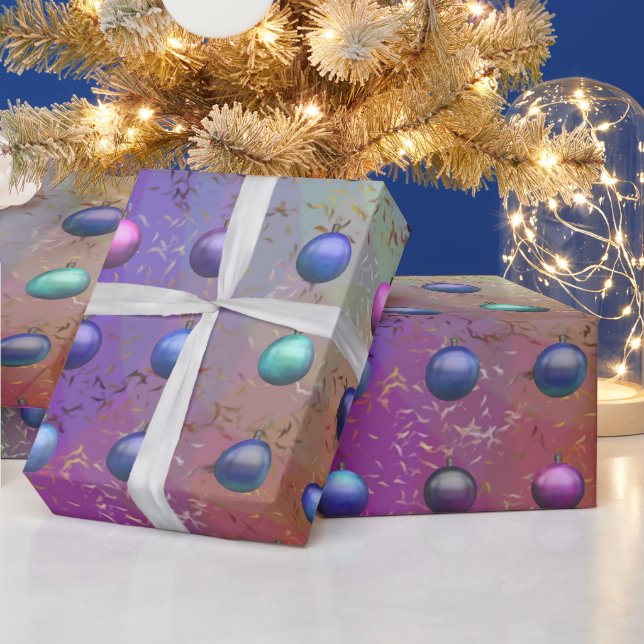Papier Cadeau Noël Baubles violet Aqua motif chic (Vacances)