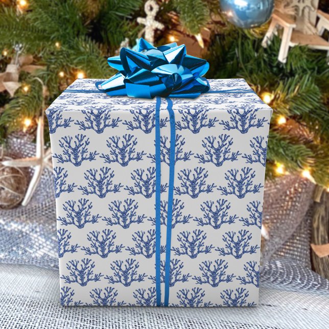 Papier Cadeau Noël Beach Marine Bleu Blanc Corail Motif (Créateur téléchargé)