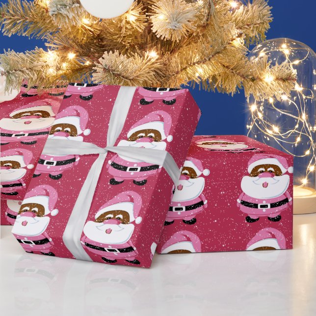 Papier Cadeau Noël beau rose Afro-Américain Père Noël (Vacances)