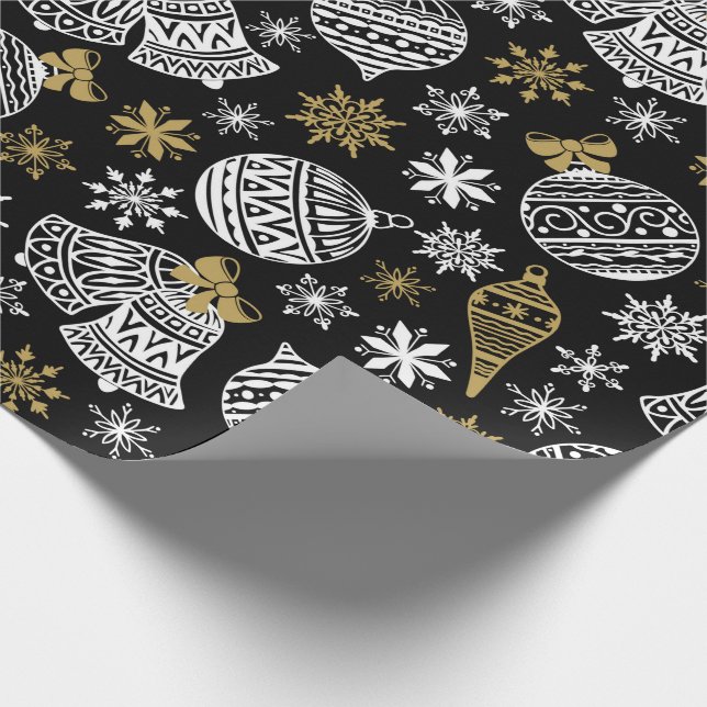Papier Cadeau Noël Blanc Black Gold cloches Baubles Flèche de ne (Coin)