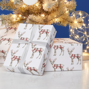 Papier Cadeau Noel Blanc Peppermenthe Cerf