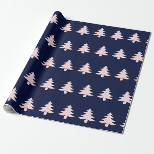 Papier Cadeau Noël blanc rose pâle sur bleu foncé