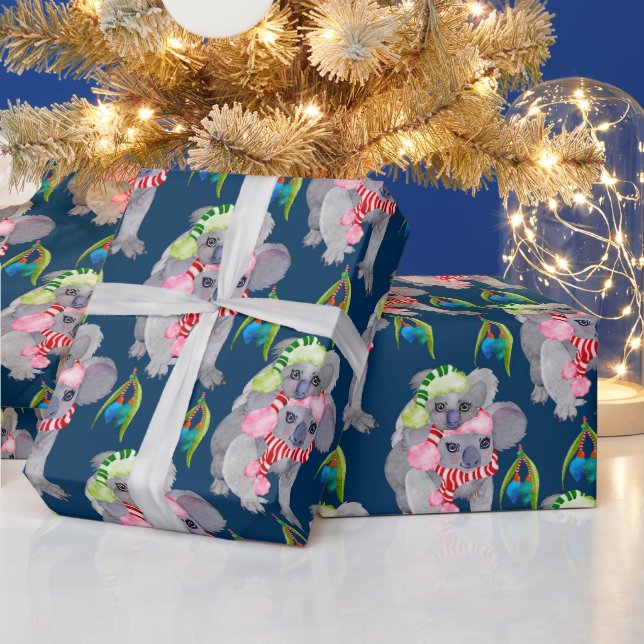 Papier Cadeau Noël bleu de la famille Koala (Vacances)