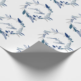 Papier Cadeau Noël bleu et blanc de motif de corolle de