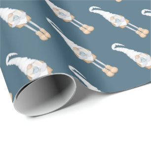 Papier Cadeau Noël bleu Gnome Noël Fêtes de Noël