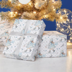 Papier Cadeau Noël bleu petite fille