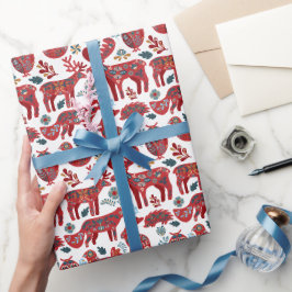Papier Cadeau Noël Bois Animaux Folk Art