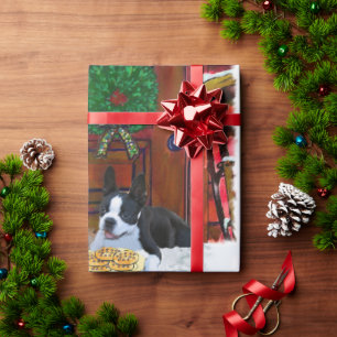 Papier Cadeau Noël Boston Terrier