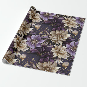 Papier Cadeau Noël botanique élégant or et violet