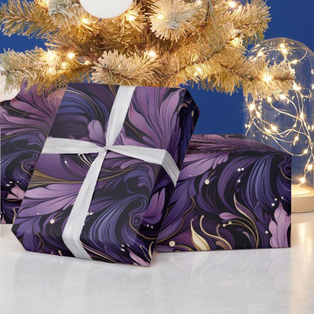 Papier Cadeau Noël botanique élégant or et violet (Vacances)