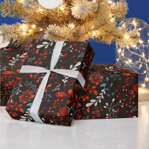 Papier Cadeau Noël botanique Moody foncé