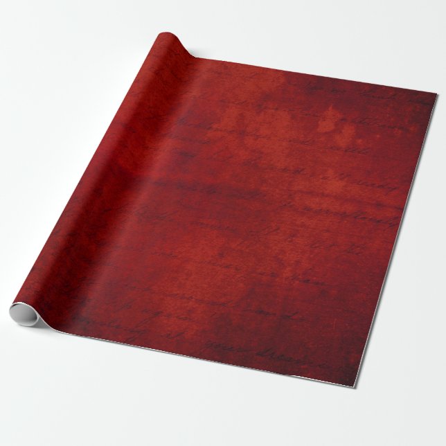 Papier Cadeau Noël Bourgogne Typographie rouge Damas (Déroulé)