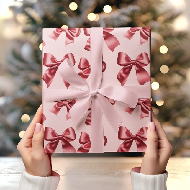 Papier Cadeau Noël Bow rouge sur Arrière - plan rose (Créateur téléchargé)