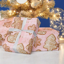 Papier Cadeau Noël Brown pain d'épices Hommes Coeurs Étoiles Arb