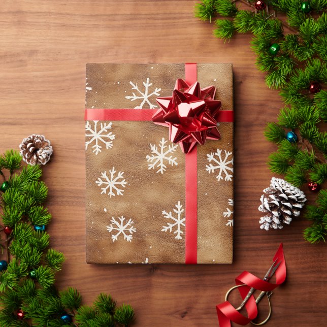 Papier Cadeau Noël Brown White Winter Snowflics (Cadeau de vacances)