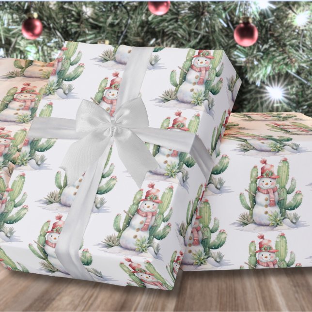 Papier Cadeau Noël Cactus Snowman (Cactus Snowman Christmas Wrapping Paper)