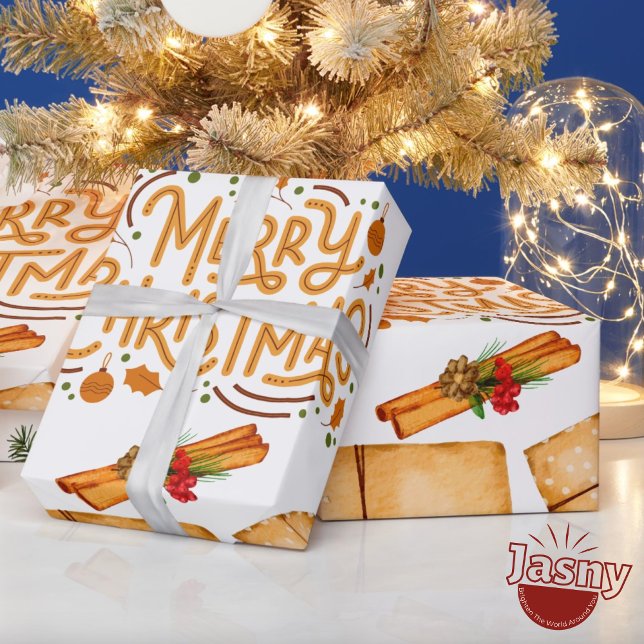 Papier Cadeau Noël Cannelle Pin Nostalgique Hiver (Créateur téléchargé)