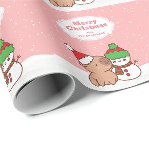 Papier Cadeau Noël Capybara Et Snowman Mignonne