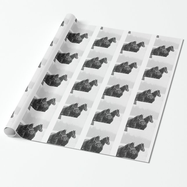 Papier Cadeau Noël Chevaux de Neige Equine Russe Noël (Déroulé)