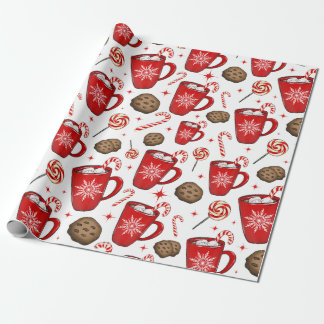 Papier Cadeau Noël Chocolat chaud et bonbons Papier à envelopper