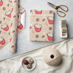 Papier Cadeau Noël Chocolat chaud Snowman Pepperment