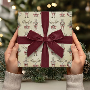 Papier Cadeau Noël classique Chinoiserie Vintage Toile Jumbo