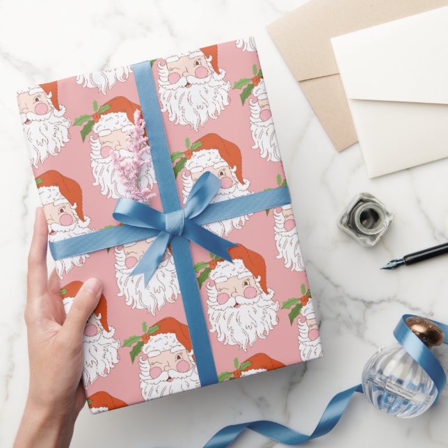 Papier Cadeau Noël Cosy Retro Pink Santa Claus (Cadeaux)