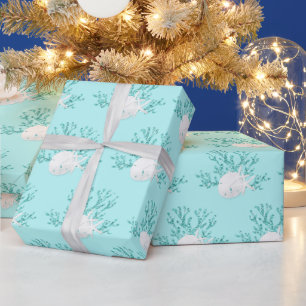 Papier Cadeau Noël côtier Aqua Blue Starfish Sand Dollar