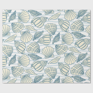 Papier Cadeau Noël côtier bleu aquarelle coquillages 