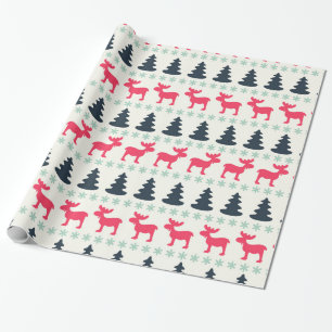 Papier Cadeau Noël Country Rustique Vacances Cerf & Arbre