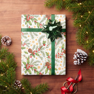 Papier Cadeau Noël Cozy Woodland Cônes de Pin & Branches
