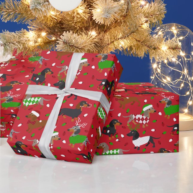 Papier Cadeau Noël Dachshund Tous les manteaux (Vacances)