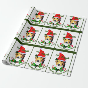 Papier Cadeau Noël d'amants de beagle joyeux