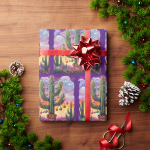 Papier Cadeau Noël dans le désert Sud-Ouest Saguaro Cactus