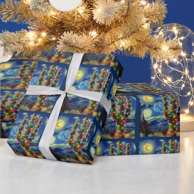 Papier Cadeau Noël dans le désert Sud-Ouest Saguaro Cactus (Vacances)