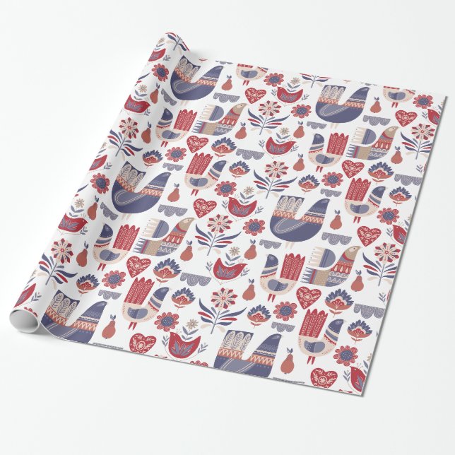Papier Cadeau Noël d'art populaire traditionnel scandinave (Déroulé)