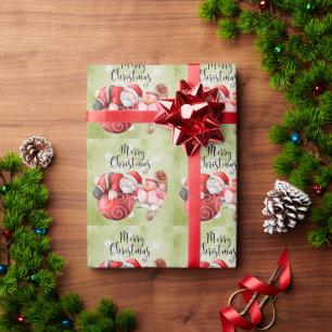 Papier Cadeau Noël de baseball avec balle et Père Noël