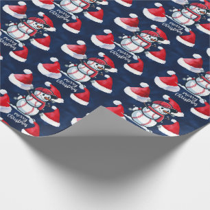 Papier Cadeau Noël de baseball avec balle sur arrière - plan ble