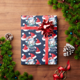 Papier Cadeau Noël de baseball avec balle sur arrière - plan ble
