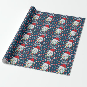 Papier Cadeau Noël de baseball avec chapeau de Père Noël