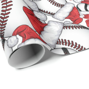 Papier Cadeau Noël de baseball avec chapeaux de Père Noël